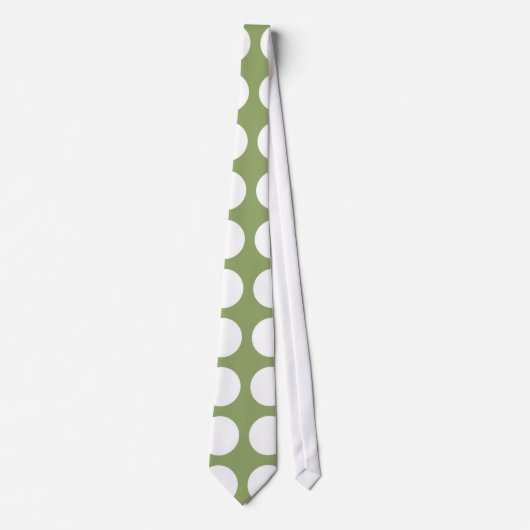 Sage Groen & Grote Witte Polka Dots Stropdas (Voorkant)