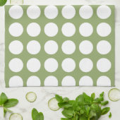 Sage Groen & Grote Witte Polka Dots Theedoek (Gevouwen)