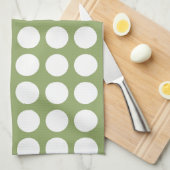 Sage Groen & Grote Witte Polka Dots Theedoek (Quarter Fold)