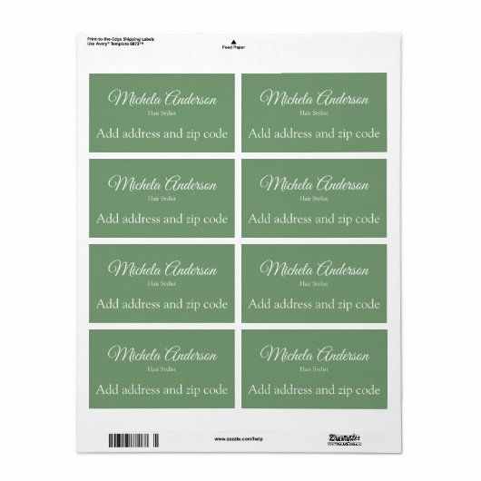 Sage groen haar stylist voeg adres postcode etiket (Full Sheet)
