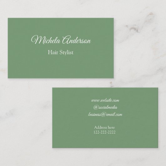 Sage groen haar stylist voeg naam contact website visitekaartje (Voorkant / Achterkant)