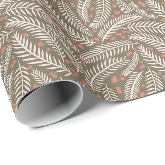 Sage Groen Hand-getrokken Kerstmis dennenboom blad Cadeaupapier (Rol Hoek)