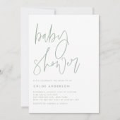 Sage Groen Handgeschreven Script Baby shower Kaart (Voorkant)