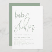 Sage Groen Handgeschreven Script Baby shower Kaart (Voorkant / Achterkant)