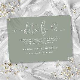 Sage Groen Hart Script Bruiloft Details Informatiekaartje
