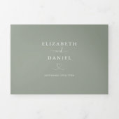 Sage Groen Hart Script Bruiloft Drieluik Uitnodiging (Cover)