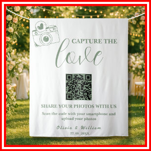 Sage Groen Huwelijk Leg de Liefde QR Code vast Wandkleed