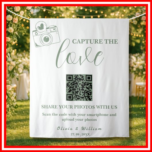 Sage Groen Huwelijk | Leg de Liefde QR Code vast Wandkleed