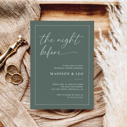Sage Groen Huwelijk repetitie diner uitnodiging