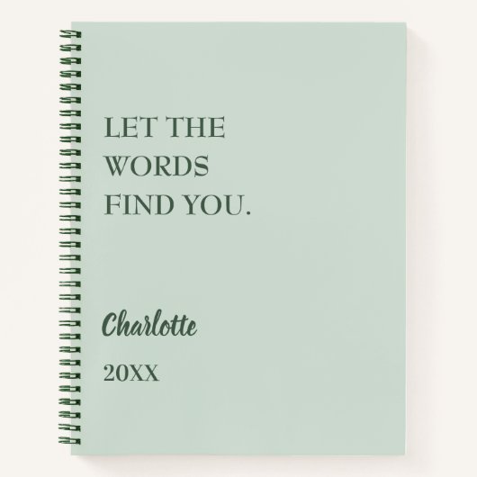 Sage groen inspirerend citaat schrijven notitieboek (Voorkant)