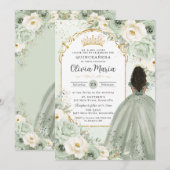 Sage Groen Ivoor Bloemen Bruin Meisje Quinceañera Kaart (Voorkant / Achterkant)