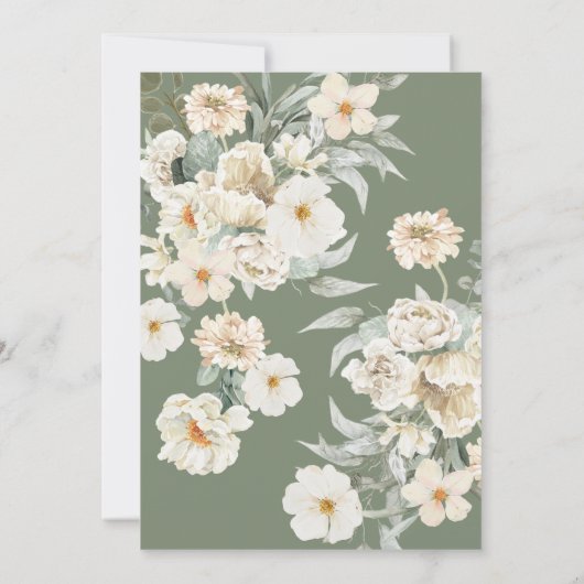 Sage Groen & Ivoor Bloemen Monogram Kreeft Trouwen Kaart (Achterkant)