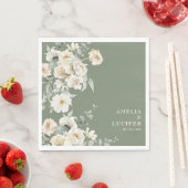 Sage Groen & Ivoor Bloemen Monogram Kreeft Trouwen Servet (Insitu)