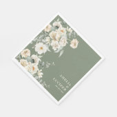 Sage Groen & Ivoor Bloemen Monogram Kreeft Trouwen Servet (Hoek)