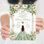 Sage Groen & Ivoor Bloemen Prinses Quinceañera Kaart<br><div class="desc">Sage Groen & Ivoor Bloemen Prinses Quinceañera Uitnodiging Mis Quince 15 Anos,  16e Verjaardag Vlinder.</div>