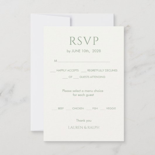 Sage Groen & Ivoor Monogram Bruiloft RSVP (Voorkant)