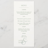 Sage Groen & Ivoor Monogrammed Bruiloft Menu (Voorkant)
