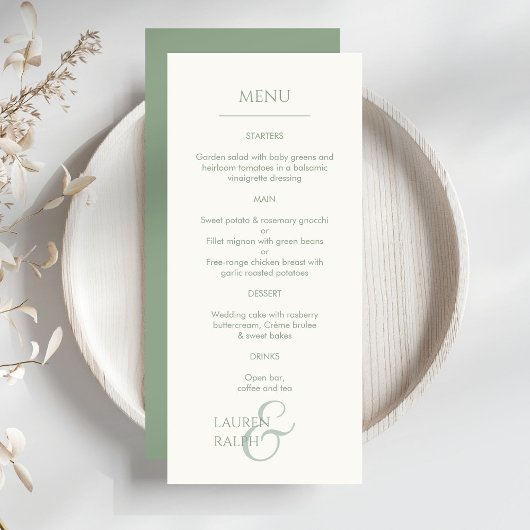Sage Groen & Ivoor Monogrammed Bruiloft Menu