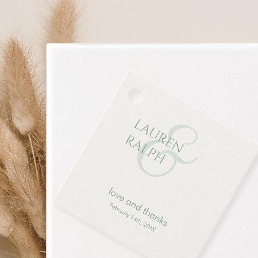 Sage Groen & Ivoor Paar Monogram Dank u Bedankjes Labels