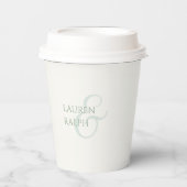Sage Groen & Ivoor Paar Monogram Papieren Bekers (Voorkant)