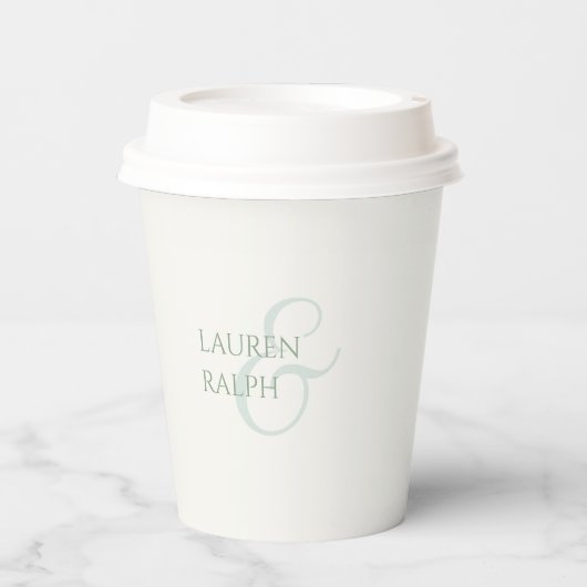 Sage Groen & Ivoor Paar Monogram Papieren Bekers (Voorkant)