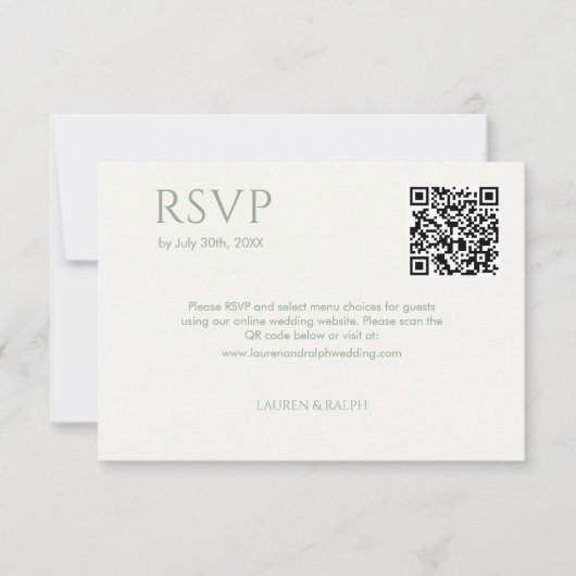 Sage Groen & Ivoor Paar Monogram QR Bruiloft RSVP (Voorkant)