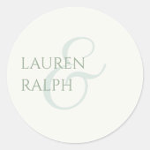 Sage Groen & Ivoor Script Bruiloft Ronde Sticker (Voorkant)