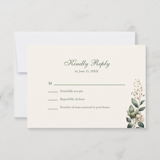 Sage Groen & Ivoor Wildbloemen Bruiloft RSVP Kaart (Voorkant)