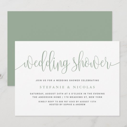 Sage Groen  Kalligrafie Trouwdouche Kaart (Voorkant / Achterkant)