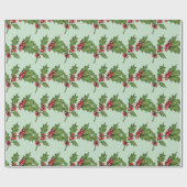 Sage Groen Kerstmis Mistletoe Patroon Cadeaupapier (Vlak)