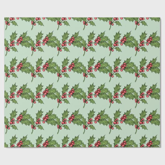 Sage Groen Kerstmis Mistletoe Patroon Cadeaupapier (Vlak)