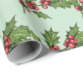 Sage Groen Kerstmis Mistletoe Patroon Cadeaupapier (Rol Hoek)