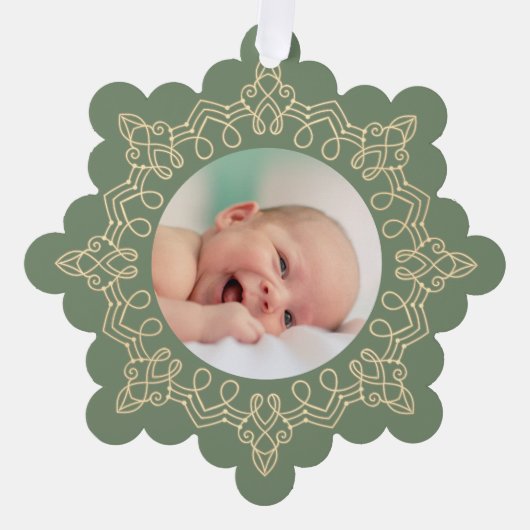 Sage Groen Kerstmis Nieuwe Baby Ornament Kaart (Voorkant)