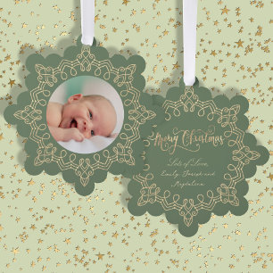 Sage Groen Kerstmis Nieuwe Baby Ornament Kaart