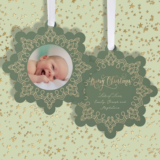 Sage Groen Kerstmis Nieuwe Baby Ornament Kaart