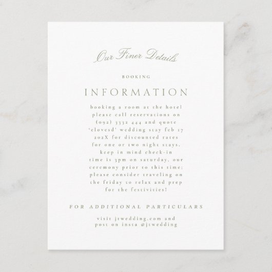 Sage Groen Klassiek Elegant Formele Bruiloft Informatiekaartje (Voorkant)