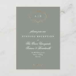 Sage Groen Klassiek Goud Monogram Bruiloft Informatiekaartje