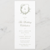 Sage Groen Klassiek Monogram Crest Bruiloft Programmakaart (Achterkant)
