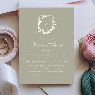 Sage Groen Klassiek Monogram Crest repetitie diner Kaart