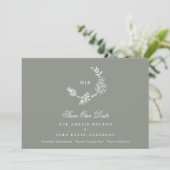 Sage Groen Klassiek Monogram Krans Foto Bruiloft Save The Date (Staand voorkant)