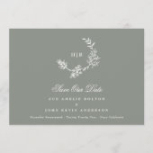 Sage Groen Klassiek Monogram Krans Foto Bruiloft Save The Date (Voorkant)