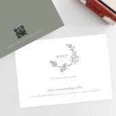 Sage Groen klassiek monogram QR CODE trouwkrans RSVP Kaartje