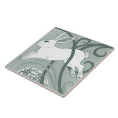 Sage Groen Konijn Art Deco Konijnenpatroon Uniek Tegeltje (Zijkant)