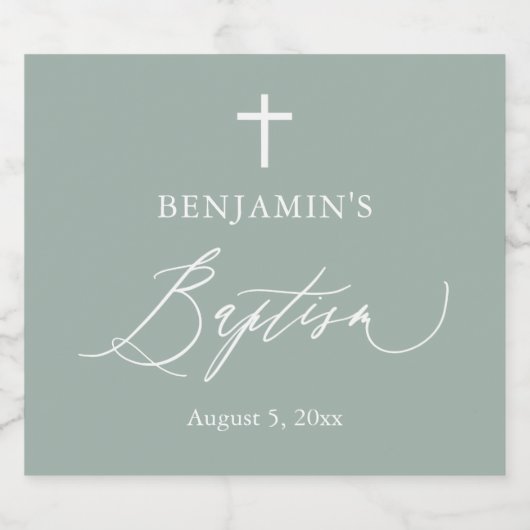 Sage Groen Kruis Doop Mousserende Wijnfles Lab Sparkling Wijnetiket (Enkel label)