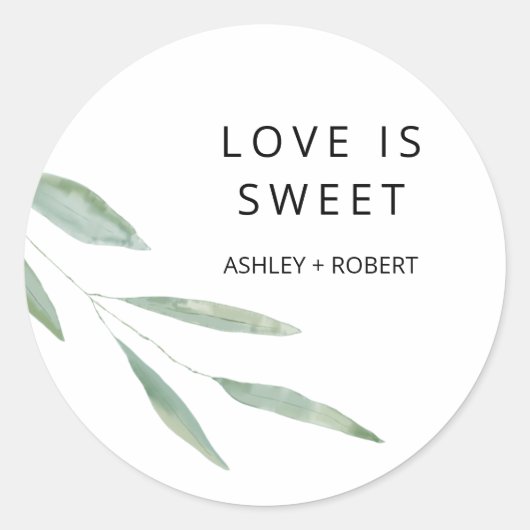 Sage groen liefde is lieve Sticker, bruiloft gunst Ronde Sticker (Voorkant)