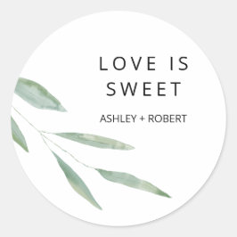 Sage groen liefde is lieve Sticker, bruiloft gunst Ronde Sticker