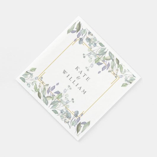 Sage Groen Lila Bruiloft Aquarel Bloemen Servet (Hoek)