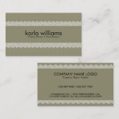 Sage Groen Linnen Textuur & Wit Kant Visitekaartje (Voorkant / Achterkant)