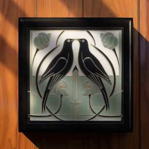 Sage Groen Mackintosh Zwart Vogels Art Deco Decor Cadeaudoosje
