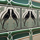 Sage Groen Mackintosh Zwart Vogels Art Deco Decor Tegeltje